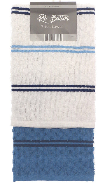 2pk Striped Kitchen Tea Towel - Blue