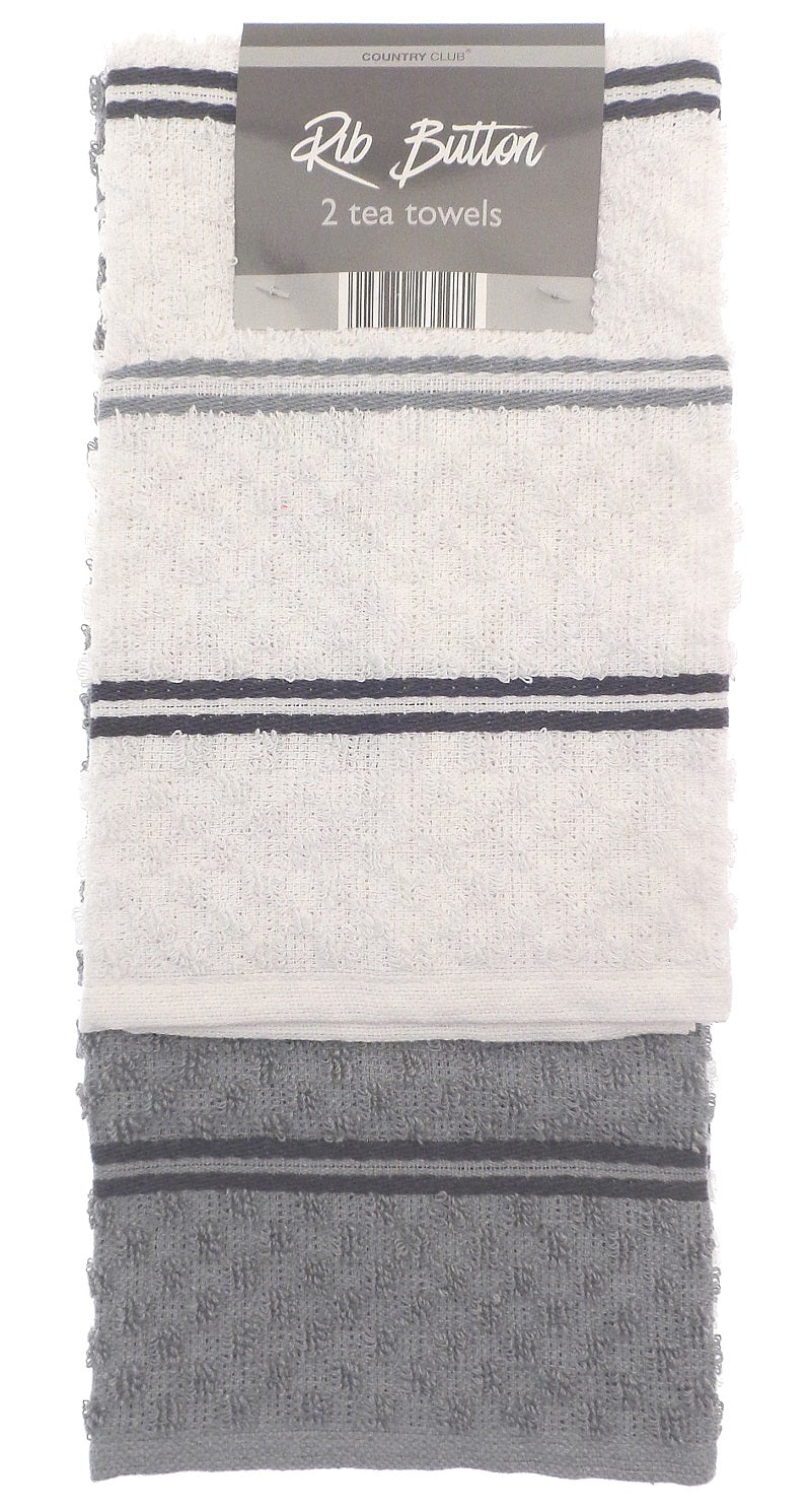 2pk Striped Kitchen Tea Towel - Grey