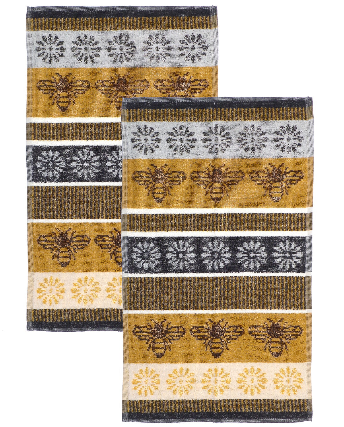 2pk Jacquard Honey Bee Kitchen Tea Towel, Yellow