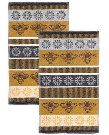 2pk Jacquard Honey Bee Kitchen Tea Towel, Yellow