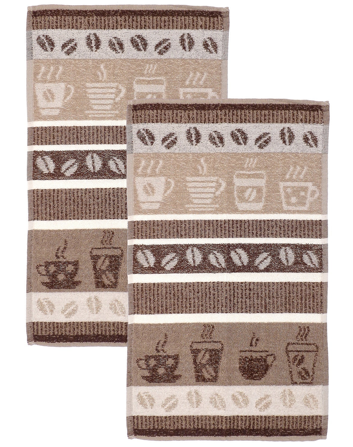 2pk Jacquard Coffee Kitchen Tea Towel, Latte & Brown