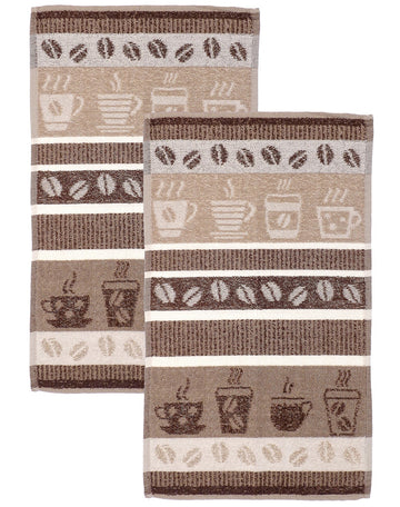 2pk Jacquard Coffee Kitchen Tea Towel, Latte & Brown