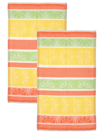 2pk Jacquard Citrus Fruit Kitchen Tea Towel, Green & Yellow