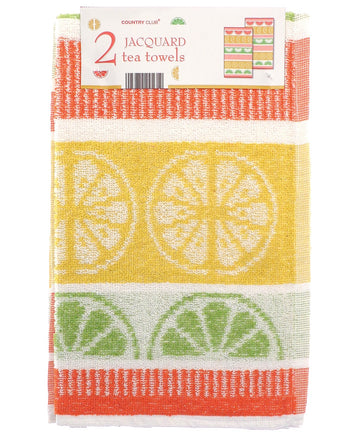 2pk Jacquard Citrus Fruit Kitchen Tea Towel, Green & Yellow
