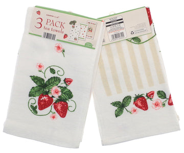 3pk Strawberries Kitchen Tea Towel, Red & Green