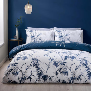 Catherine Lansfield Japanese Botanical Duvet Cover Set, Double, Blue