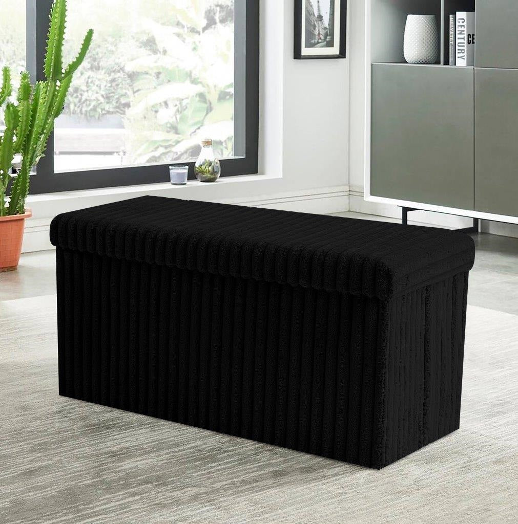 Foldable Storage Box Foot Stool Ottoman Pouffe Seat - Black