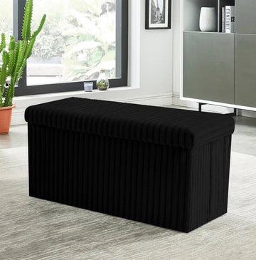 Foldable Storage Box Foot Stool Ottoman Pouffe Seat - Black