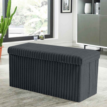 Foldable Storage Box Foot Stool Ottoman Pouffe Seat - Charcoal