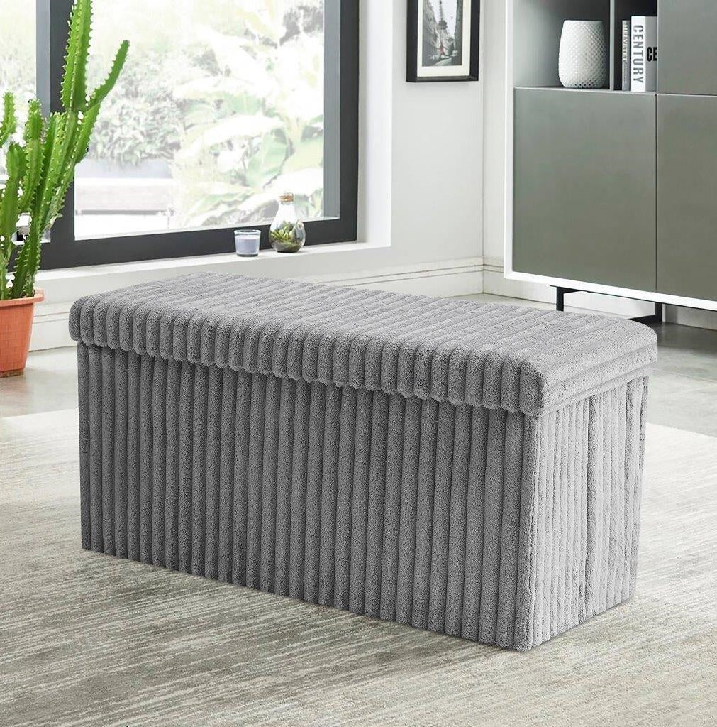 Foldable Storage Box Foot Stool Ottoman Pouffe Seat - Grey