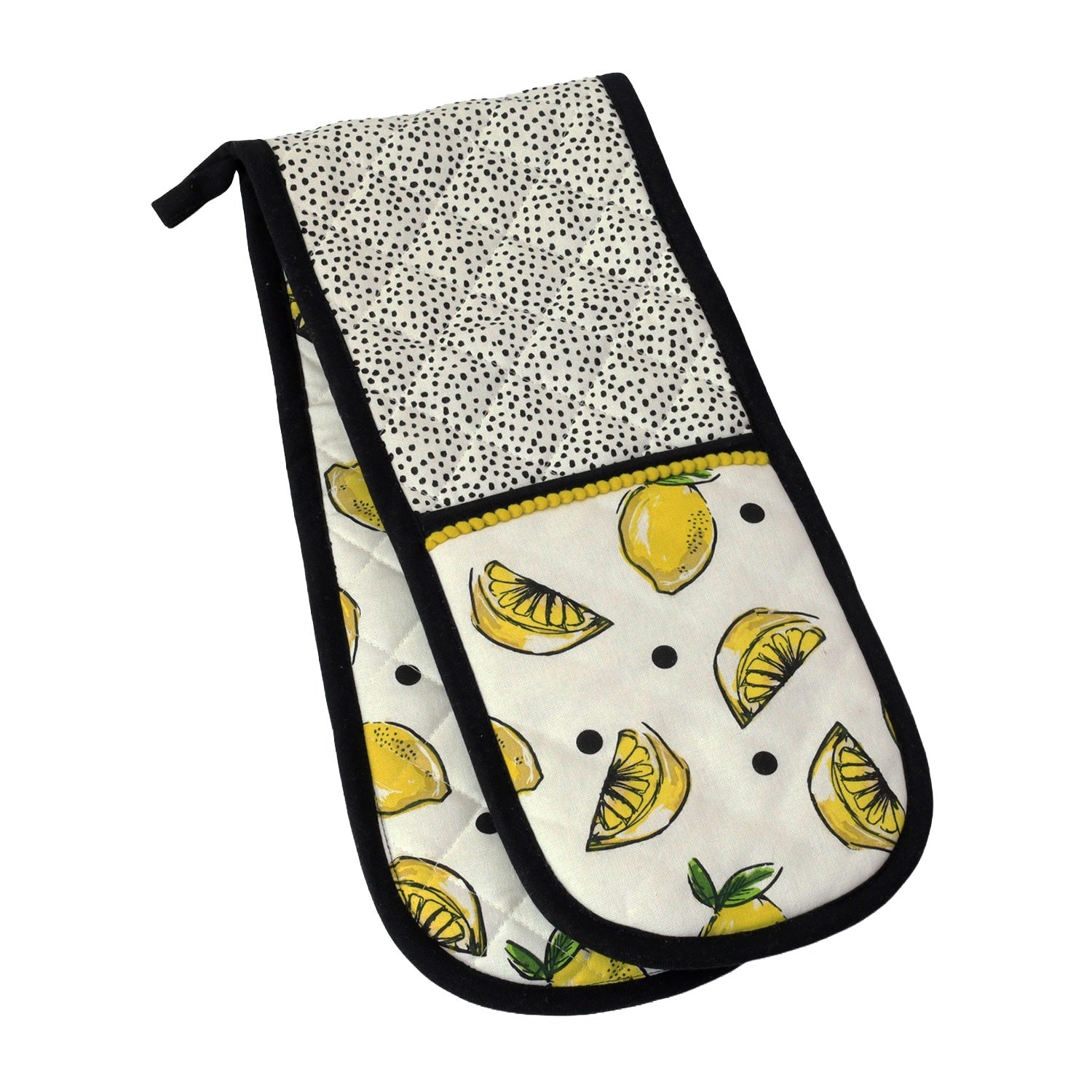Lemon & Dots Double Oven Gloves 100% Cotton, Yellow