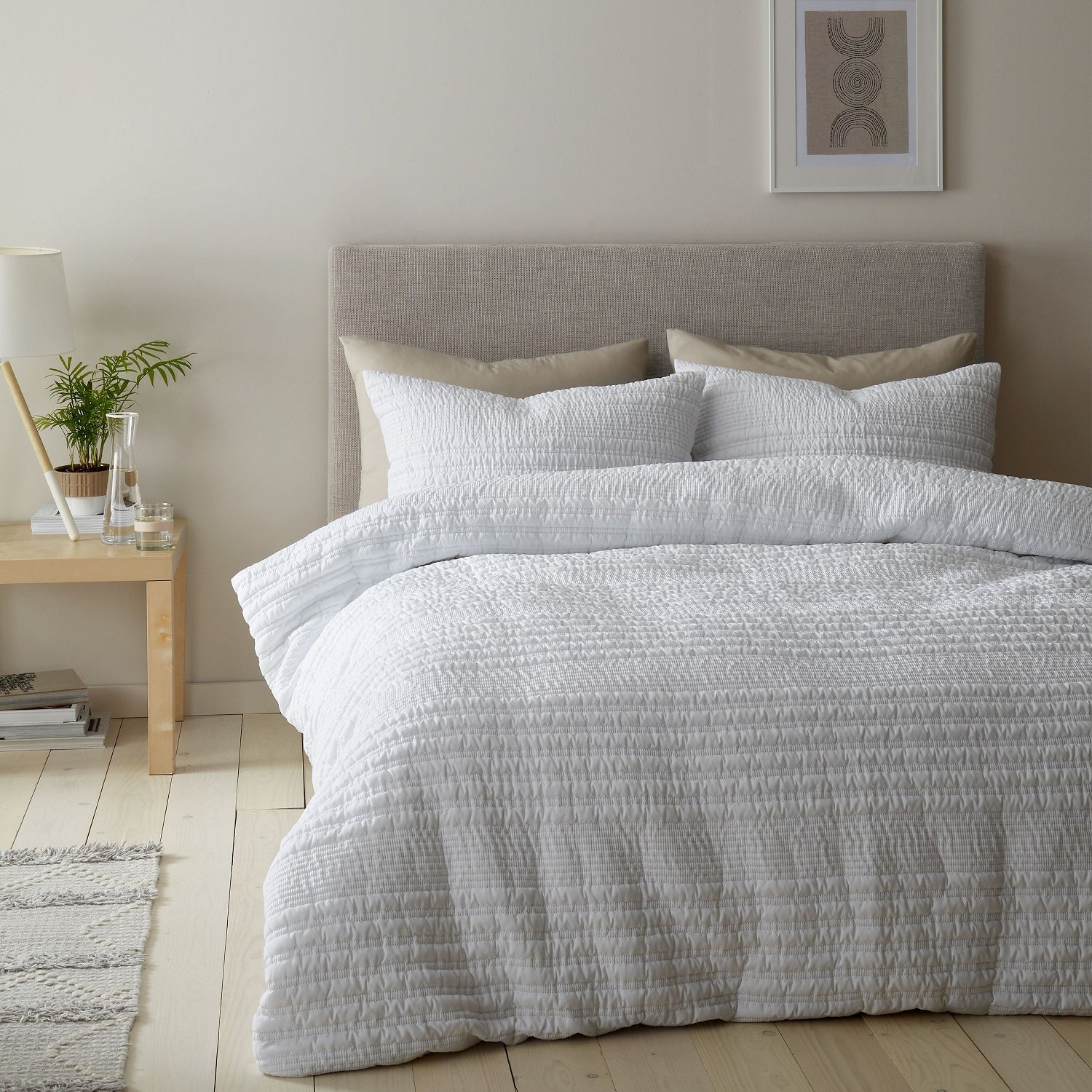 Catherine Lansfield Lennon Stripe Duvet Cover Set, Double, White