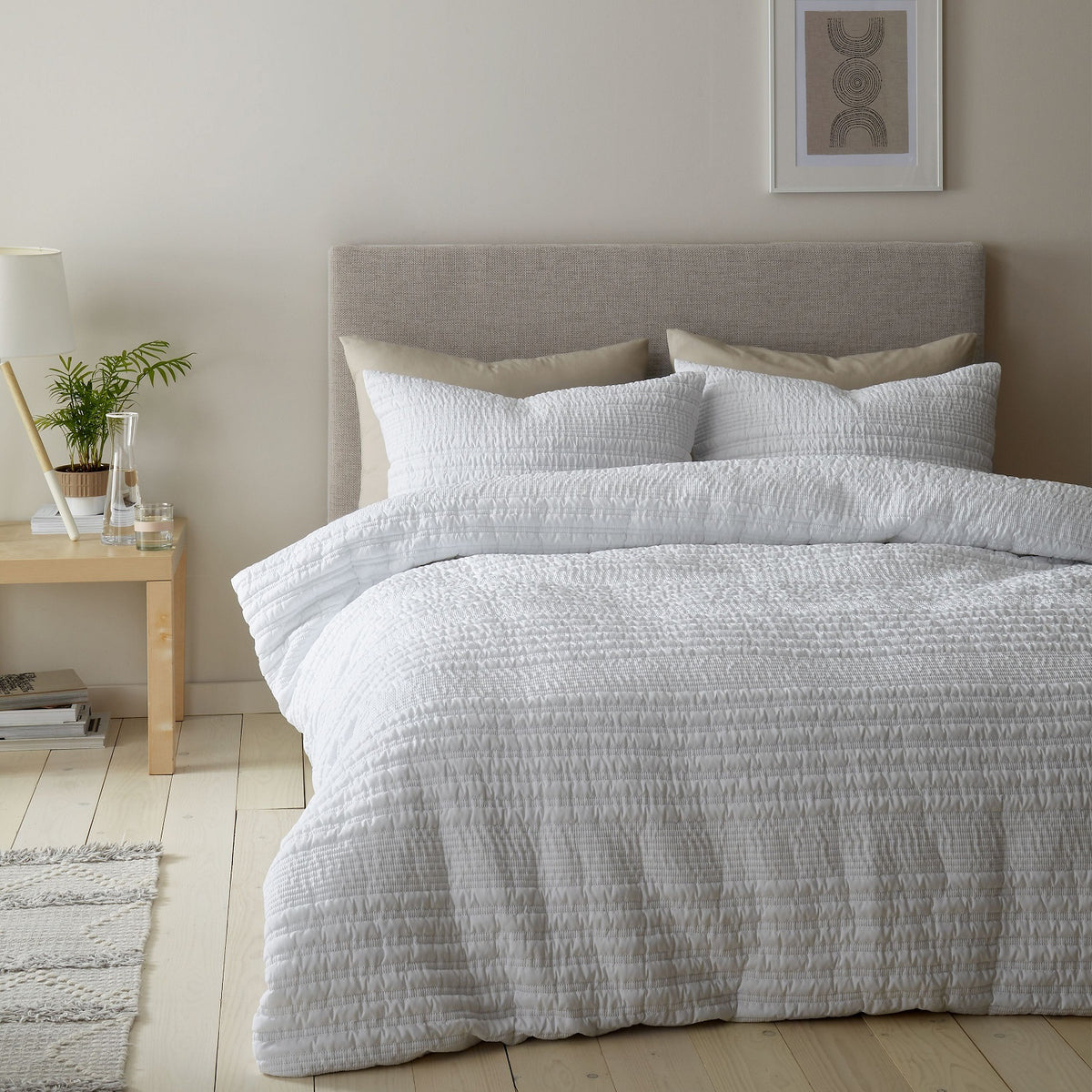 Catherine Lansfield Lennon Stripe Duvet Cover Set, Double, White