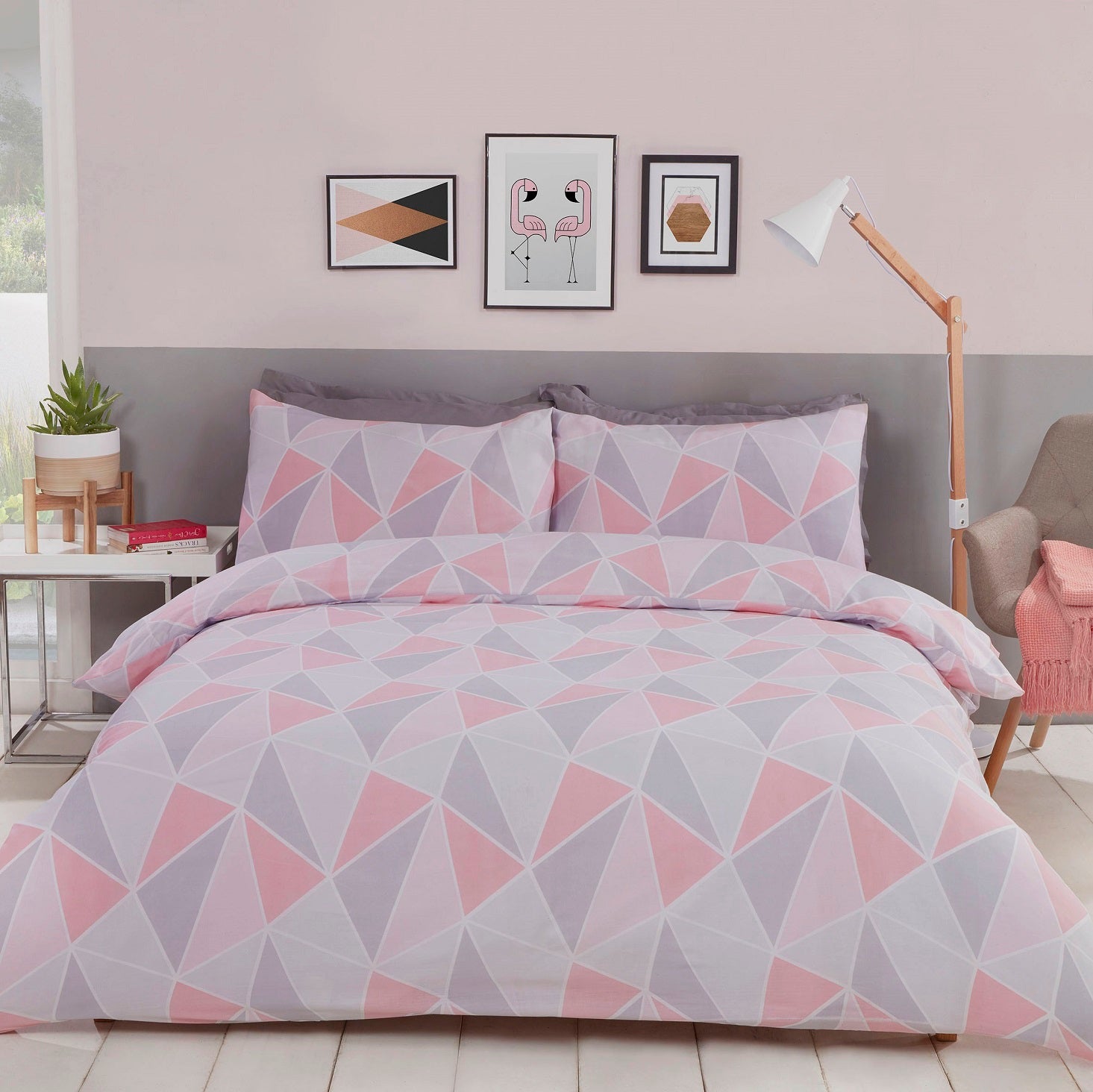 Geometric Leo Duvet Cover Set King Blush Pink