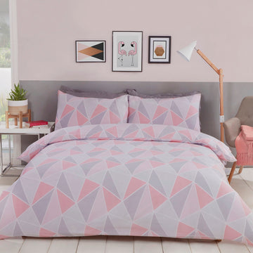 Geometric Leo Duvet Cover Set Pink Grey Double
