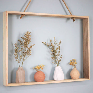 Wooden Wall Hanging Frame With Vases Dry Flowers Home Décor