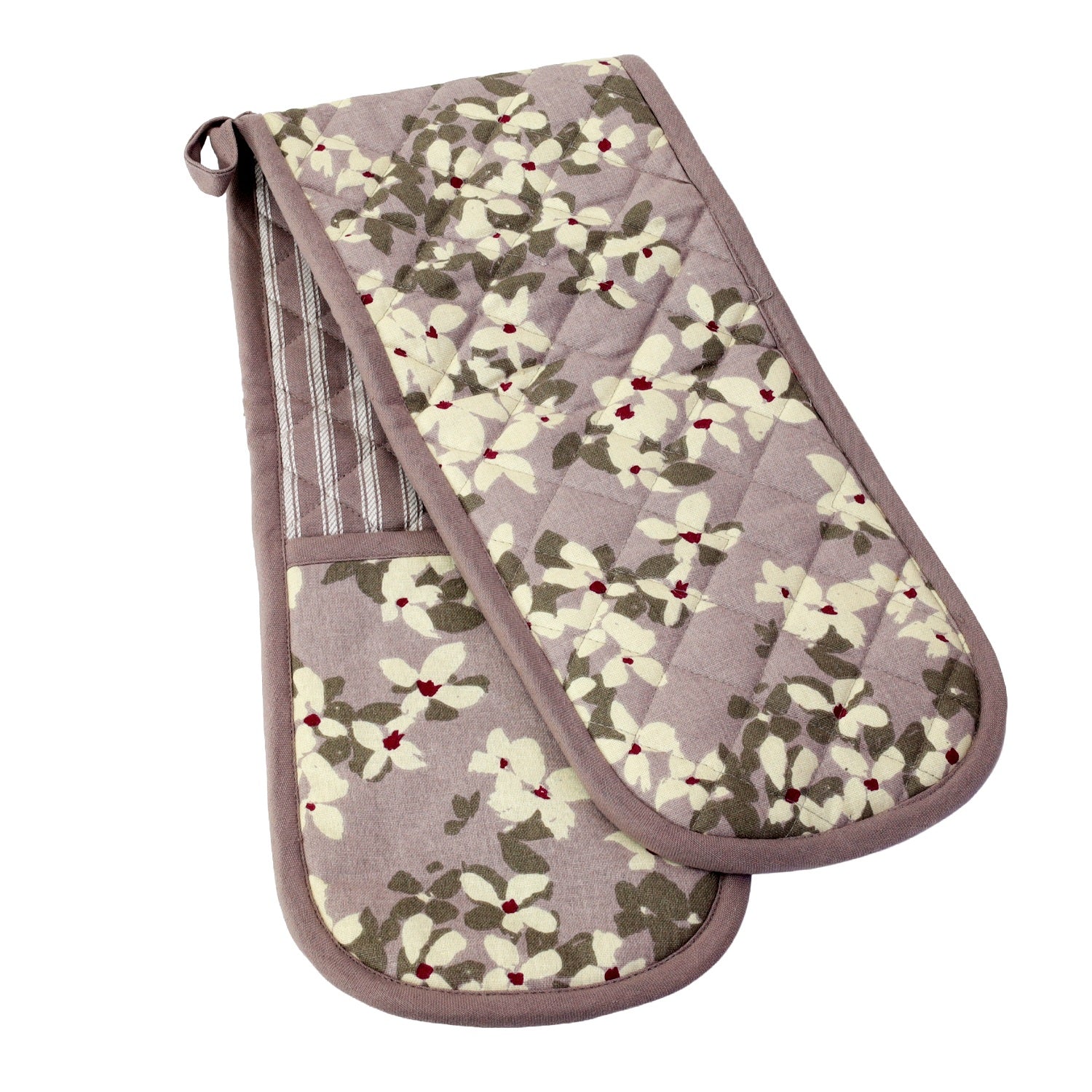 Lilac Floral Double Oven Gloves 100% Cotton, New