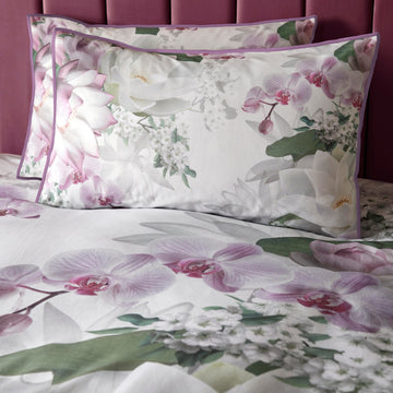 Lotus Floral 100% Cotton Duvet Cover Set, Double, Green & Lilac