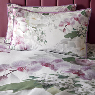 Lotus Floral 100% Cotton Duvet Cover Set, Super King, Green & Lilac