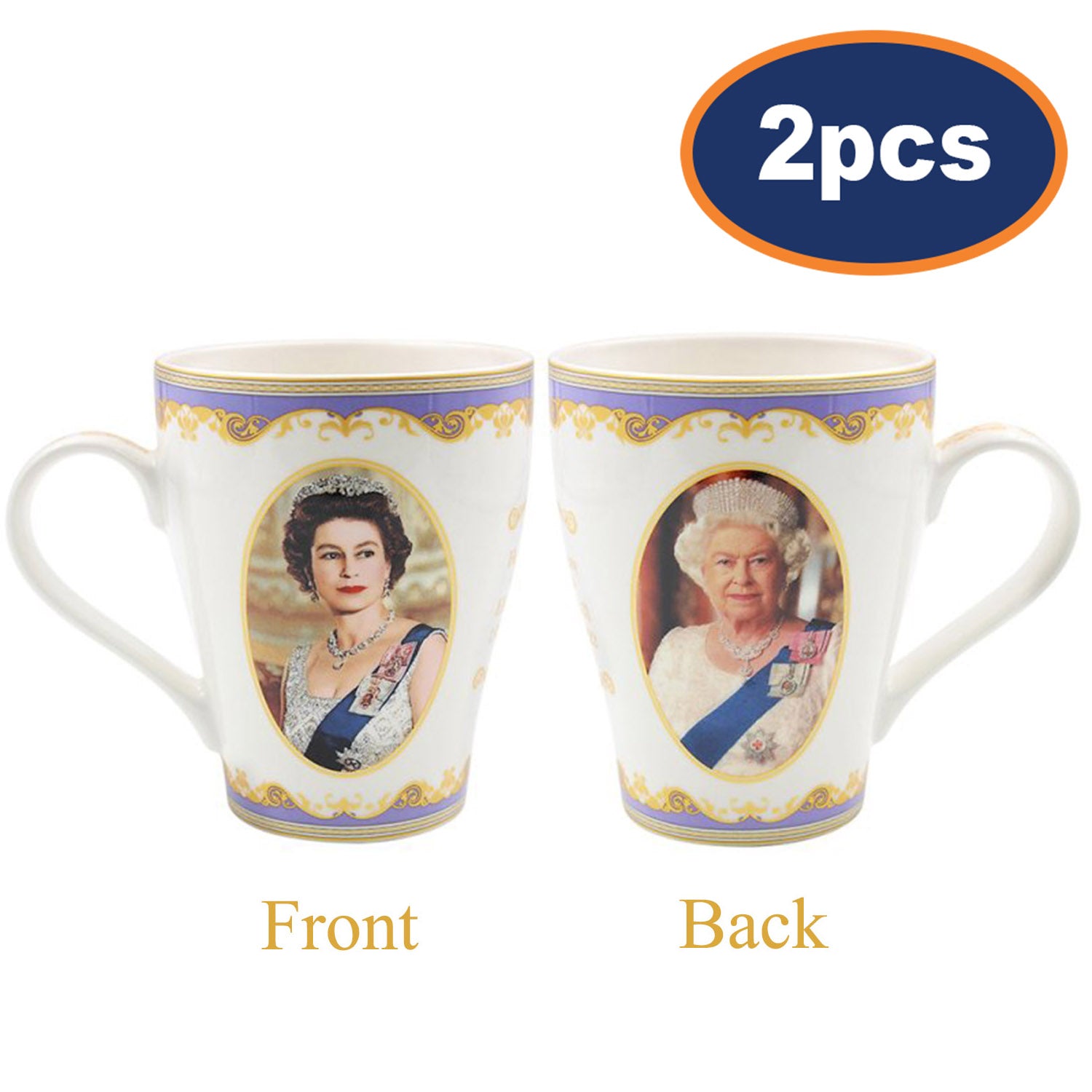 2pcs Queen Elizabeth II Fine China Mugs 350ml