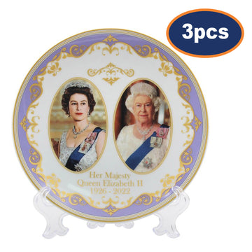 3pcs Queen Elizabeth II 21cm Fine China Decorative Plate