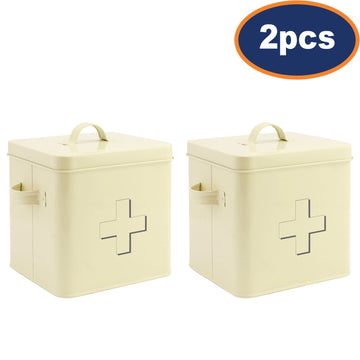 2Pcs Cream Metal First Aid Box