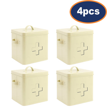 4Pcs Cream Metal First Aid Box