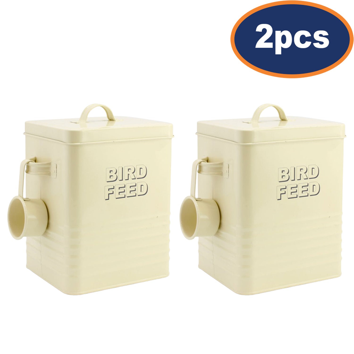 2Pcs Cream Metal Bird Feed Storage with Scoop