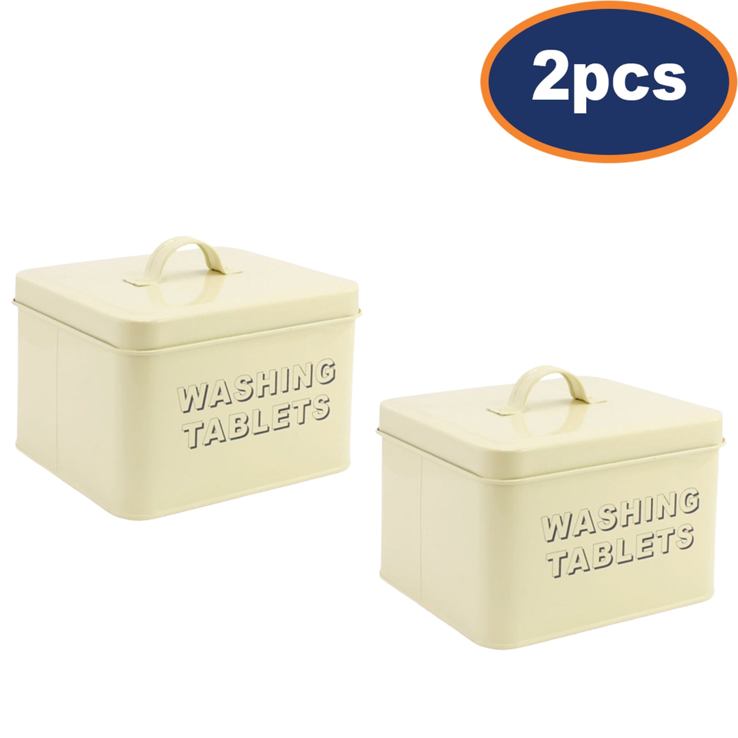 2Pcs Cream Metal Washing Tablets Storage