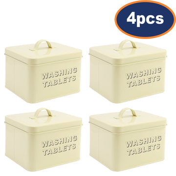 4Pcs Cream Metal Washing Tablets Storage