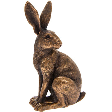 2Pc Bronze Resin Reflections Lying & Sitting Hare Figurines Set