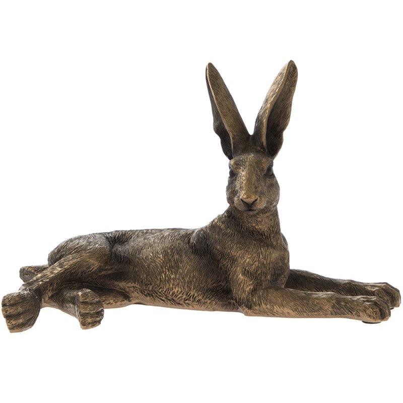 Bronze Resin Reflections Lying Hare Figurine