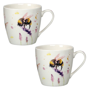 2-pc 350ml Fine China Mugs - Watercolour Bumble Bees