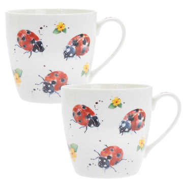 2-pc 350ml Fine China Mugs - Watercolour Lady Bugs