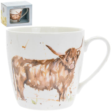 350ml Fine China Mug -  Watercolour Highland Cow