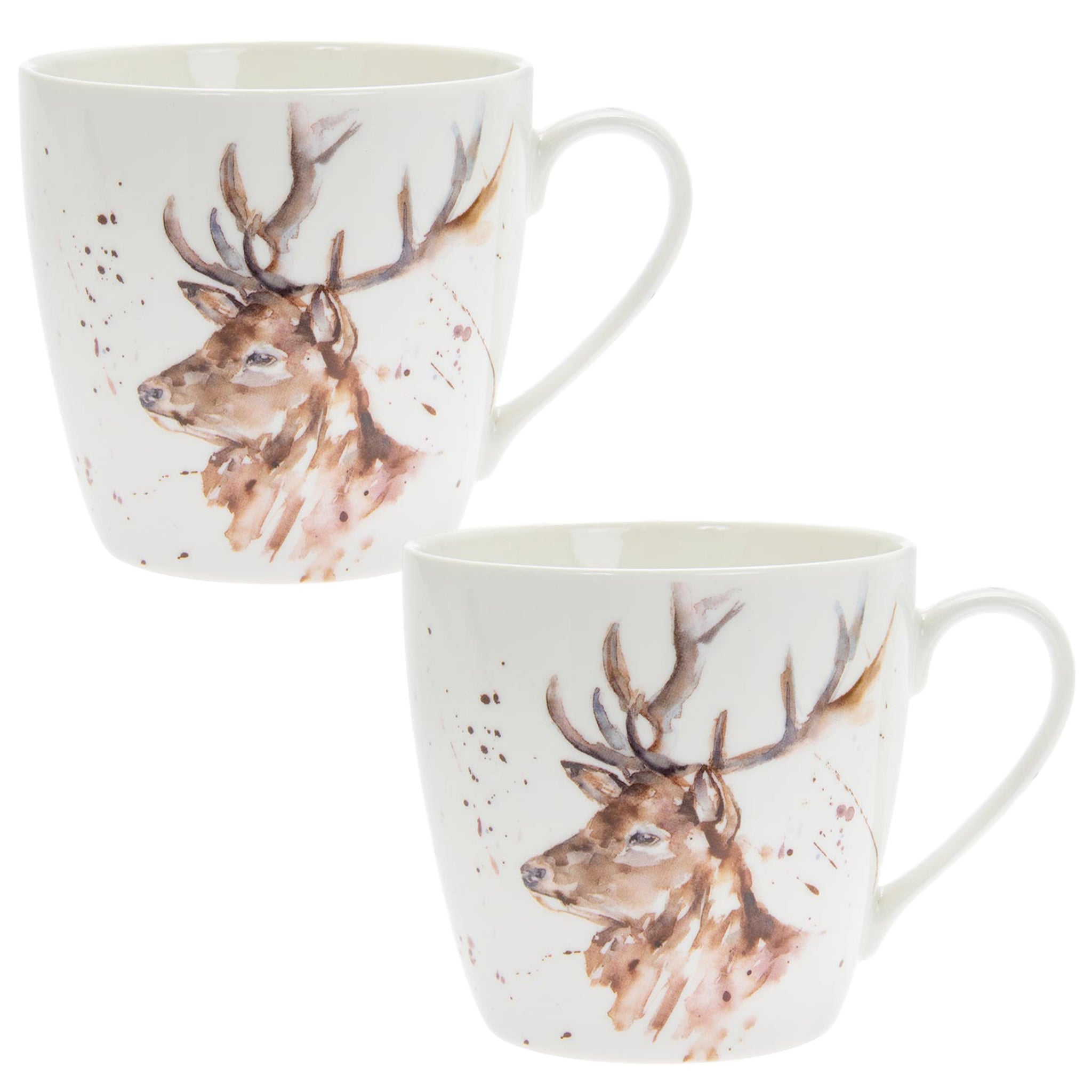 2-pc 350ml Fine China Mug - Watercolour Stag