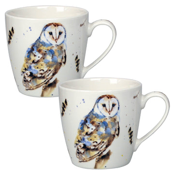 2-pc 350ml Fine China Mug - Watercolour Owl