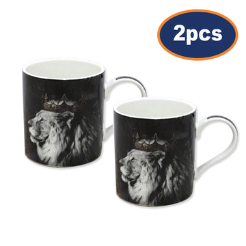 2pcs Black Lion with Crown 350ml Ceramic Mug