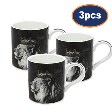 3pcs Black Lion with Crown 350ml Ceramic Mug