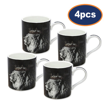 4pcs Black Lion with Crown 350ml Ceramic Mug