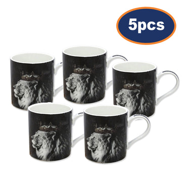 5pcs Black Lion with Crown 350ml Ceramic Mug