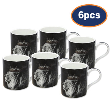 6pcs Black Lion with Crown 350ml Ceramic Mug
