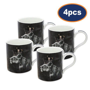 4pcs Black Lioness with Crown 350ml Ceramic Mug