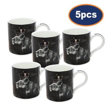 5pcs Black Lioness with Crown 350ml Ceramic Mug