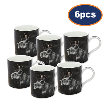 6pcs Black Lioness with Crown 350ml Ceramic Mug