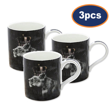 3pcs Black Lioness with Crown 350ml Ceramic Mug