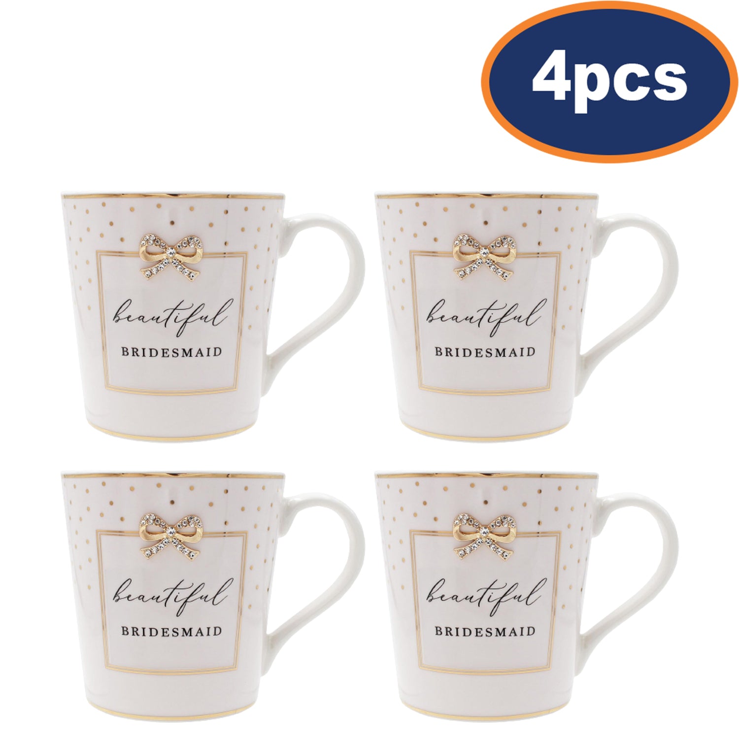 4Pcs White Ceramic Bridesmaid Mug