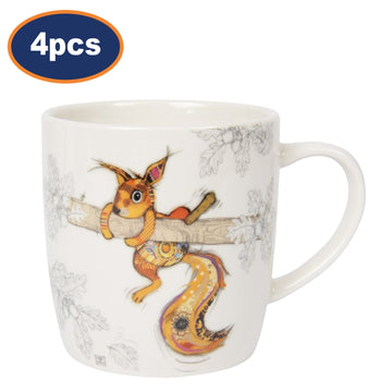 4pcs 350ml Fine China Bug Art Sammy Squirrel Coffee Mug
