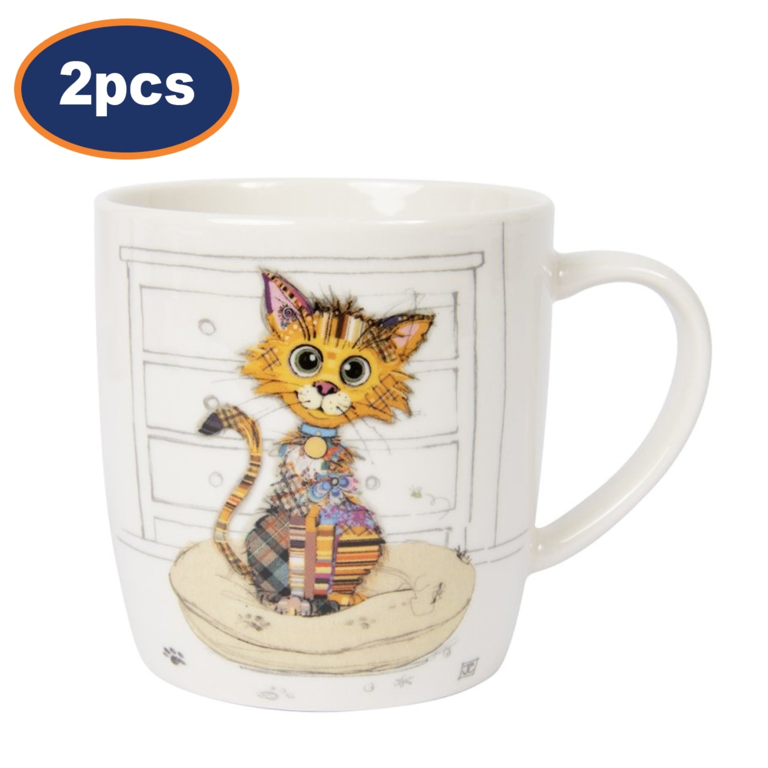 2pcs 350ml Fine China Bug Art Kimba Kitten Coffee Mug