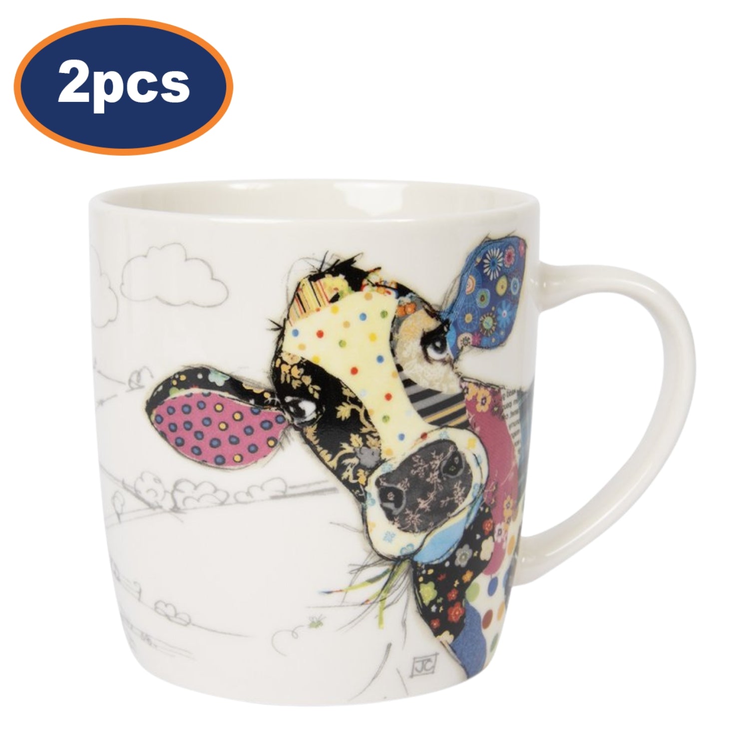 2pcs 350ml Fine China Bug Art Connie Cow Coffee Mug